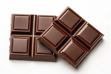 Delicious dark chocolate squares, a sweet indulgence that tempts the senses on white background
