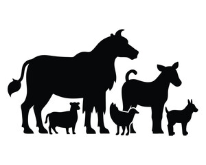 Horse Standing Together Silhouette – Domestic Animal Vector Set