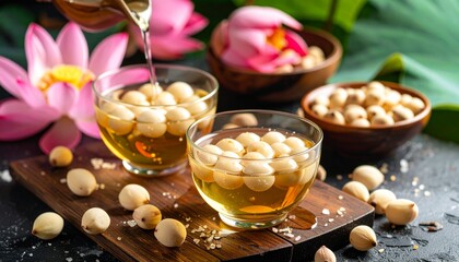 Plating Lotus Seed Sweet Soup Chè Hạt Sen. Traditional Vietnamese Dessert