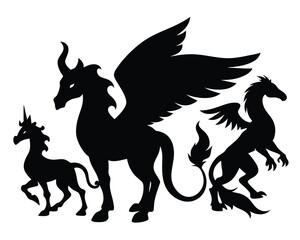 Flying Pegasus Silhouette Vector – Mythical Winged Horse Illustration on White