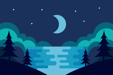 Obraz premium christmas night landscape with moon