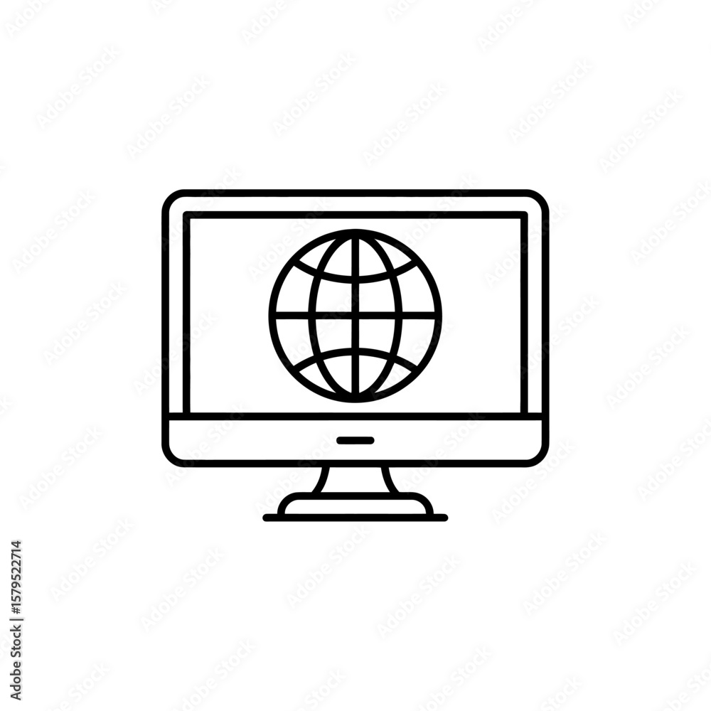  global communication icon displayed on computer monitor for connection and digital communication