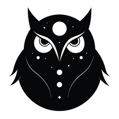 Mystic Owl Face with Moon | Spiritual Nocturnal Bird Silhouette Logo