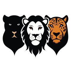 Wild Cats Faces Vector Pack | Lion, Panther, and Tiger Portraits