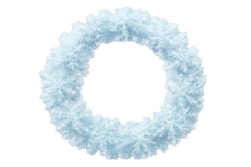 Light blue fluffy christmas wreath creating circular holiday design, hanging against transparent background for festive graphic needs