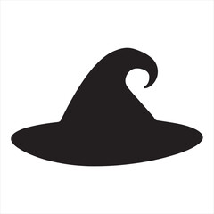 Fototapeta premium Silhouette Style Vector Illustration of a Classic Witch Hat Logo Design – Halloween, Magic, Sorcery, Wizardry, Costume Icon, Isolated Black Graphic for Branding and Print
