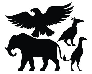 Flying Bird and Jungle Animals Silhouette | Wildlife Freedom Vector