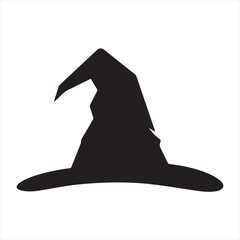 Fototapeta premium Silhouette Style Vector Illustration of a Classic Witch Hat Logo Design – Halloween, Magic, Sorcery, Wizardry, Costume Icon, Isolated Black Graphic for Branding and Print