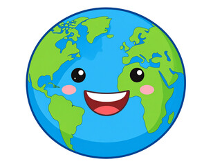 An emoji of the Earth smiling, white background, transparent