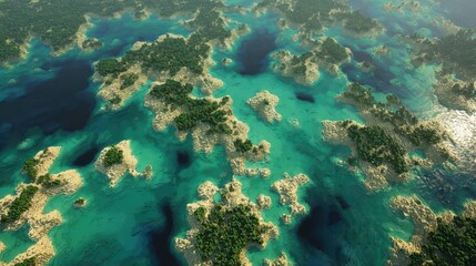 Tropical archipelago from a high altitude.