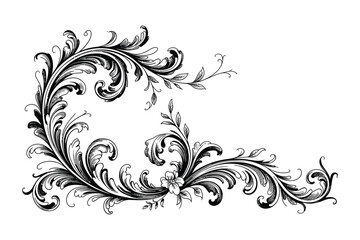 Fototapeta premium Black and white ornate floral corner flourish design