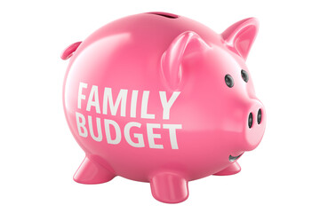 Family budget, piggy bank. 3D rendering isolated on transparent background