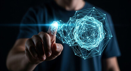 Man touching digital network connection technology future innovation concept interface abstract design