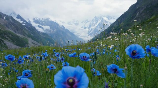 blue poppies in valley of flowers uttarakhand indian landscape video