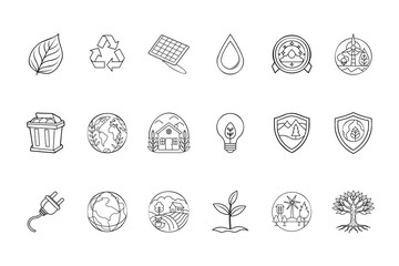 Sustainable Ecology and Environmental Icons Collection with Nature Themes
