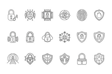 Cybersecurity and Data Protection Line Icons for Digital Security