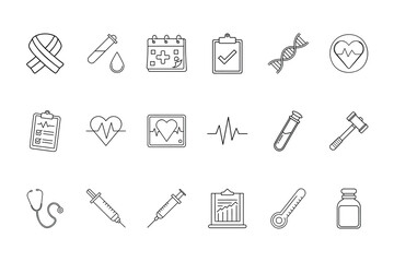 Modern Medical Health Icons Set: Essential Science and Healthcare Symbols