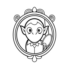 Obraz premium A Halloween vampire brushing fangs in a cobwebbed mirror kids coloring book Vector illustration