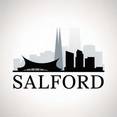 Fototapeta premium Salford Skyline Silhouette - Modern English Quayside Vector Illustration