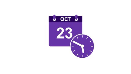 October month 23 date calendar icon clock white color 4k illustration. 