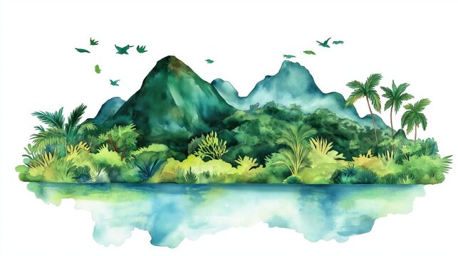 Mochima National Park. Mochima National Park hand drawn watercolor illustration
