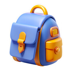 Naklejka premium Cute 3d rendered blue and orange backpack icon isolated on transparent background