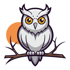 Obraz premium Wise Owl Sitting on a Branch A Cute Vector Art Character for Designs