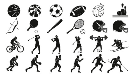 Black and White Sports and Athletes Icons Set
