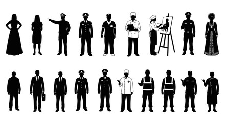 Set of 20 Black Silhouette Illustrations of People