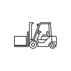 Naklejka premium Detailed Line Drawing of a Forklift Transporting a Box Symbolizing Industry and Logistics
