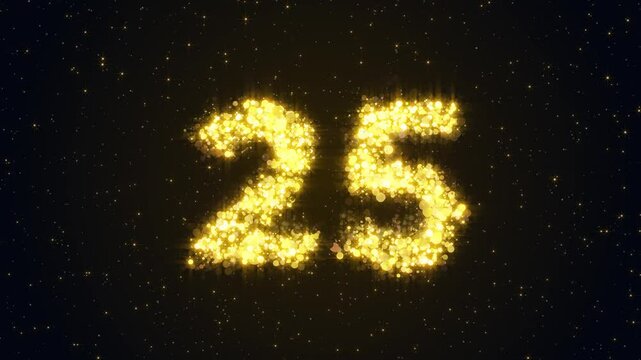 Festive glittery number 25 sparkles crafted from brilliant gold particles. Perfect for anniversaries and milestones