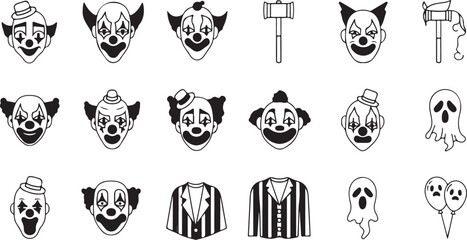 Creepy Clowns and Spooky Ghosts A Collection of Halloween Line Art Illustrations 