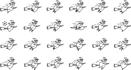 Whimsical Witch Illustration Series Spooky fun on broomsticks for Halloween festivities and themed designs.