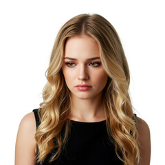 Fototapeta premium Portrait of pensive young woman isolated on white background