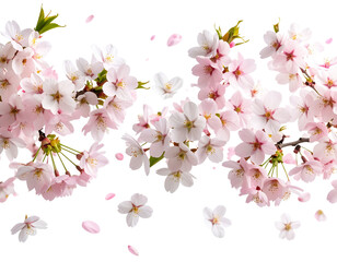 Fototapeta premium Cherry blossom branch with pink flowers on a white background, cutout, PNG file isola 