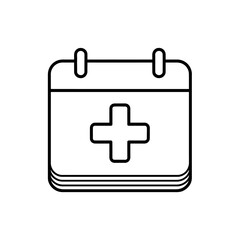 Obraz premium Simple outline icon of a calendar with a medical cross symbol on a white background