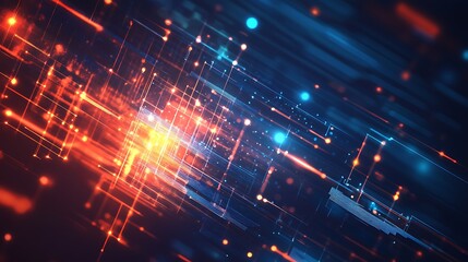 Abstract Technology Structure with Glowing Nodes and Circuit Lines, Data Transfer