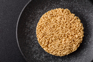 Instant noodles or ramen, Asian food, pasta with vegetables. Noodles, takeaway food