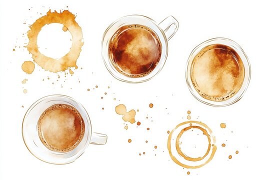 Illustration of isolated tea ring stains on a white background