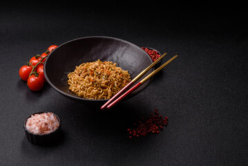 Instant noodles or ramen, Asian food, pasta with vegetables. Noodles, takeaway food