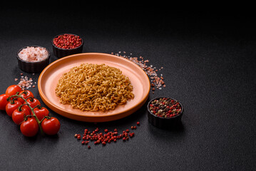 Instant noodles or ramen, Asian food, pasta with vegetables. Noodles, takeaway food