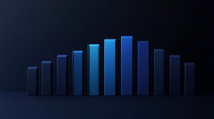 Ascending Blue Gradient Columns Against Dark Backdrop, Minimalist 3D Render