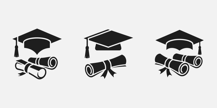 graduation cap and diploma silhouette vector isolated design showing academic achievement college success education concept icon for student degree ceremony cards or university visuals