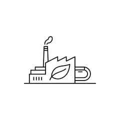 Eco friendly factory icon with leaf symbol and smoke from chimney