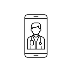 Doctor on smartphone screen icon representing telemedicine or virtual medical consultation