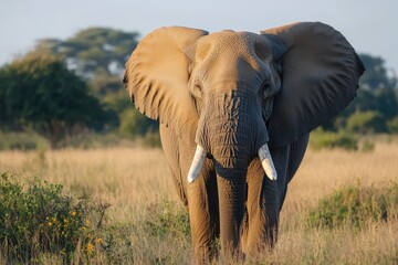 Large elephant roaming the savanna of Kruger National Park