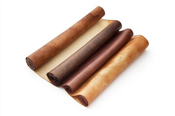 Large parchment scrolls or vintage paper banners placed alone on a white background