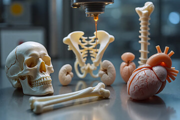 Printing imitation human bones and organs on a 3D printer. Bioprinter in medicine.