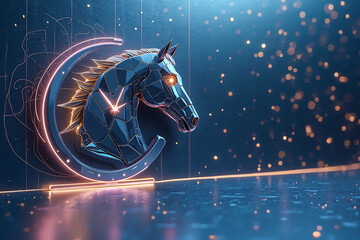 Abstract horse head emblem on dark festive background