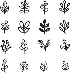 set of   hand drawn line art vector of cute plants